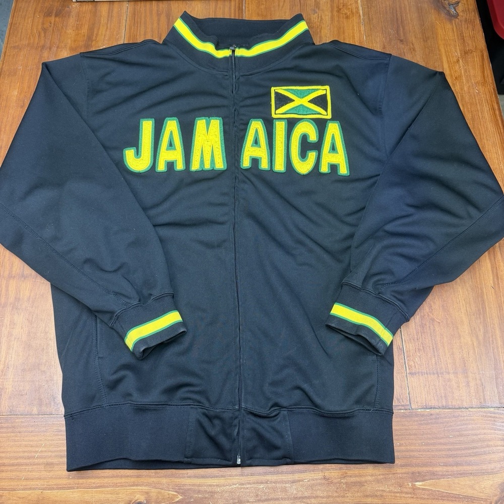 SMX Jamaica Track Jacket Size XL Black Yellow Full Zip Souvenir Sportswear